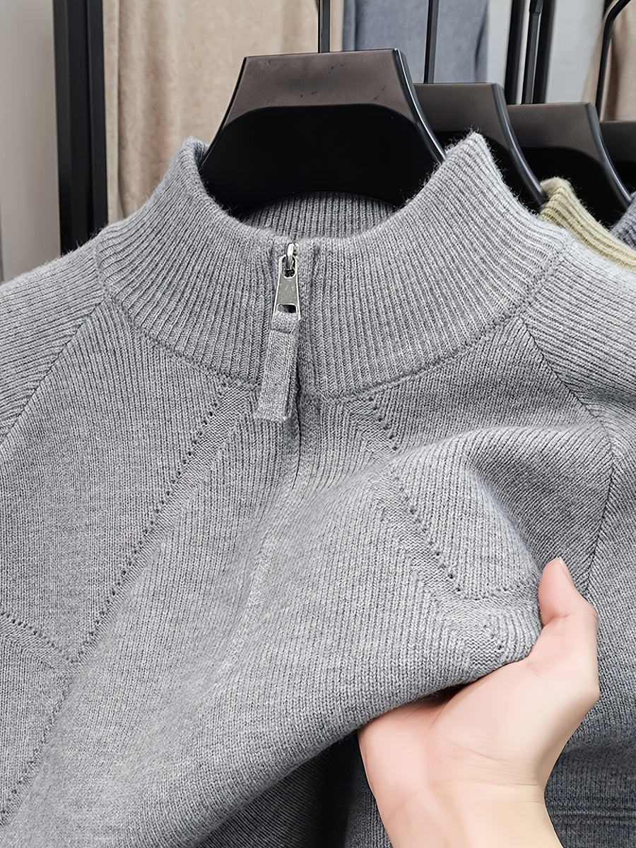 Men's Autumn/Winter Half-Zip Stand Collar Sweatshirt, Stylish and Versatile for a Well-Put- Together Look - Light Grey