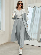 WY260622044 Autumn Women'S Color-Block Hooded Jacket And Pants Set 2pcs Set - Grey