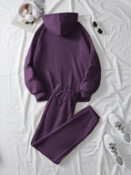 Ladies' Casual Hoodie Set, Spring and Summer S 2pcs Set, Hooded Pullover Sweatshirt, Women's Jacket, Korean Version, Fashionable Pants, Breathable Fabric, Comfortable Touch - Deep Purple