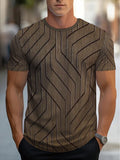 [Print Design-Not Textured] Men'S Casual Athletic Short Sleeve T-Shirt, Geometric Pattern, Lightweight Polyester Fabric, Brown Tone, Perfect for Outdoor Activities And Casual Wear, Durable And Breathable Design - Mixed colors