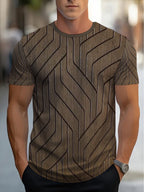 [Print Design-Not Textured] Men'S Casual Athletic Short Sleeve T-Shirt, Geometric Pattern, Lightweight Polyester Fabric, Brown Tone, Perfect for Outdoor Activities And Casual Wear, Durable And Breathable Design - Mixed colors