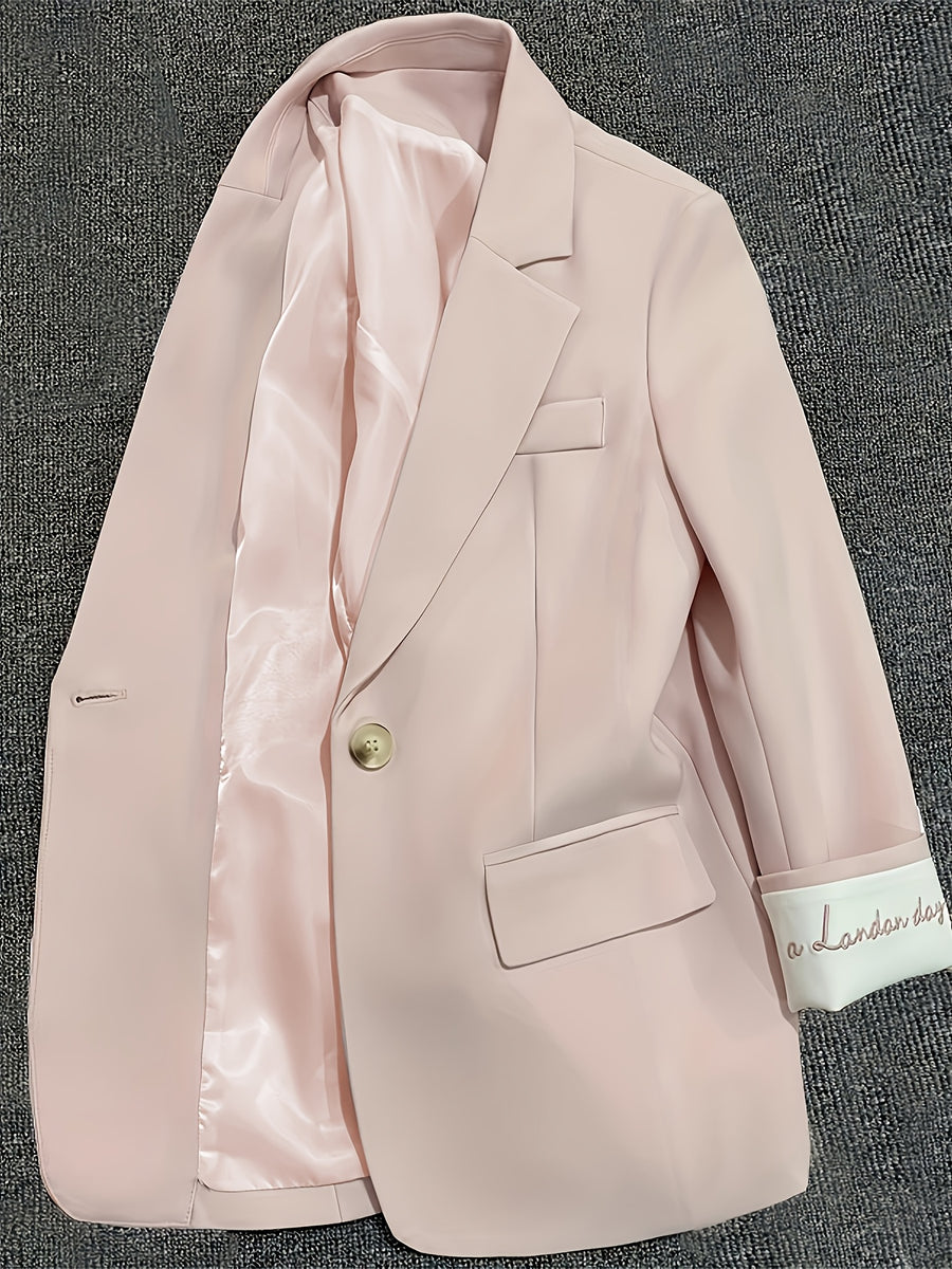 Solid Color Embroidered Blazer for Women, New Korean-Style Fashion for Spring And Autumn 2025, Trendy One-Button Small Suit - Pink Color