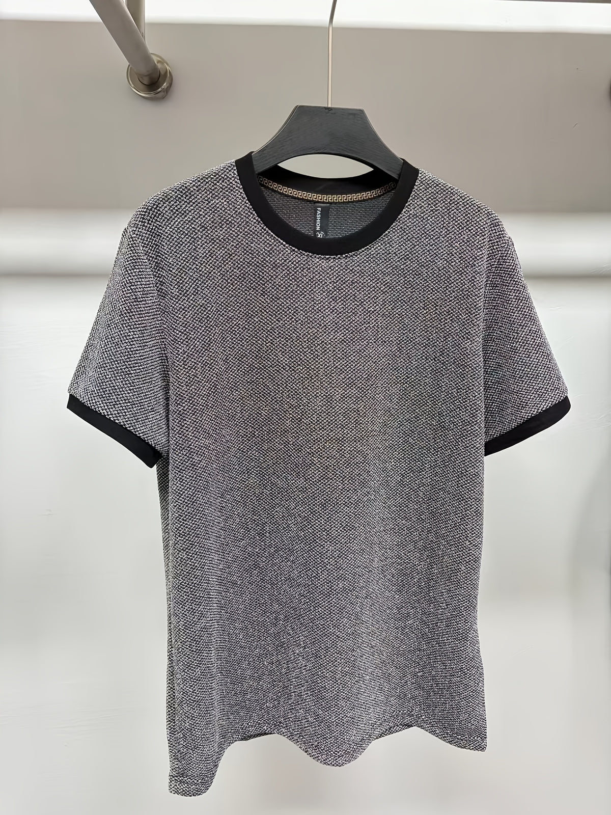European Fashion Men'S Jacquard Short Sleeve T-Shirt, Metallic Men'S Wear, Premium Top - 10309 Huikecang-8198 silver