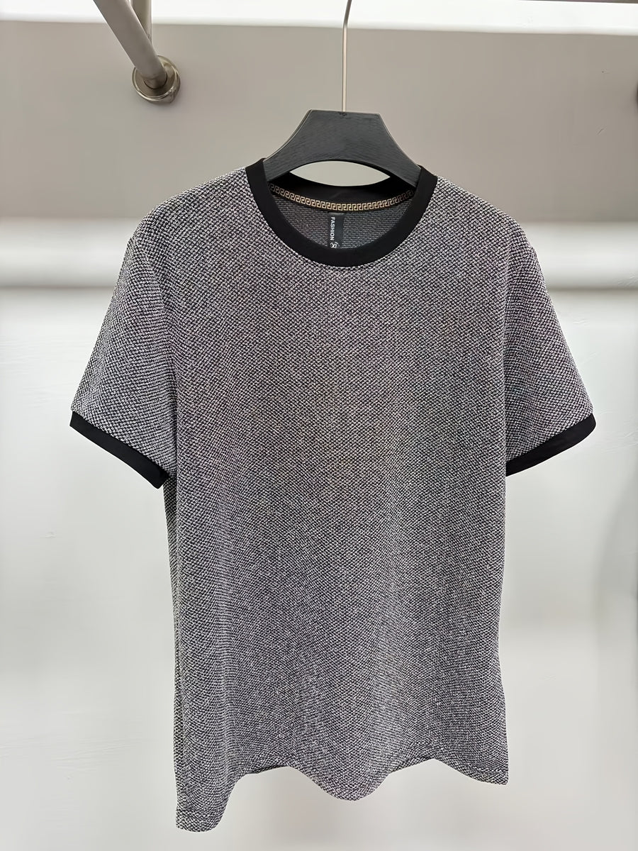 European Fashion Men'S Jacquard Short Sleeve T-Shirt, Metallic Men'S Wear, Premium Top - 10309 Huikecang-8198 silver