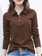 Women'S Easy Outfit Collared Top Polo Shirt - Coffee Brown