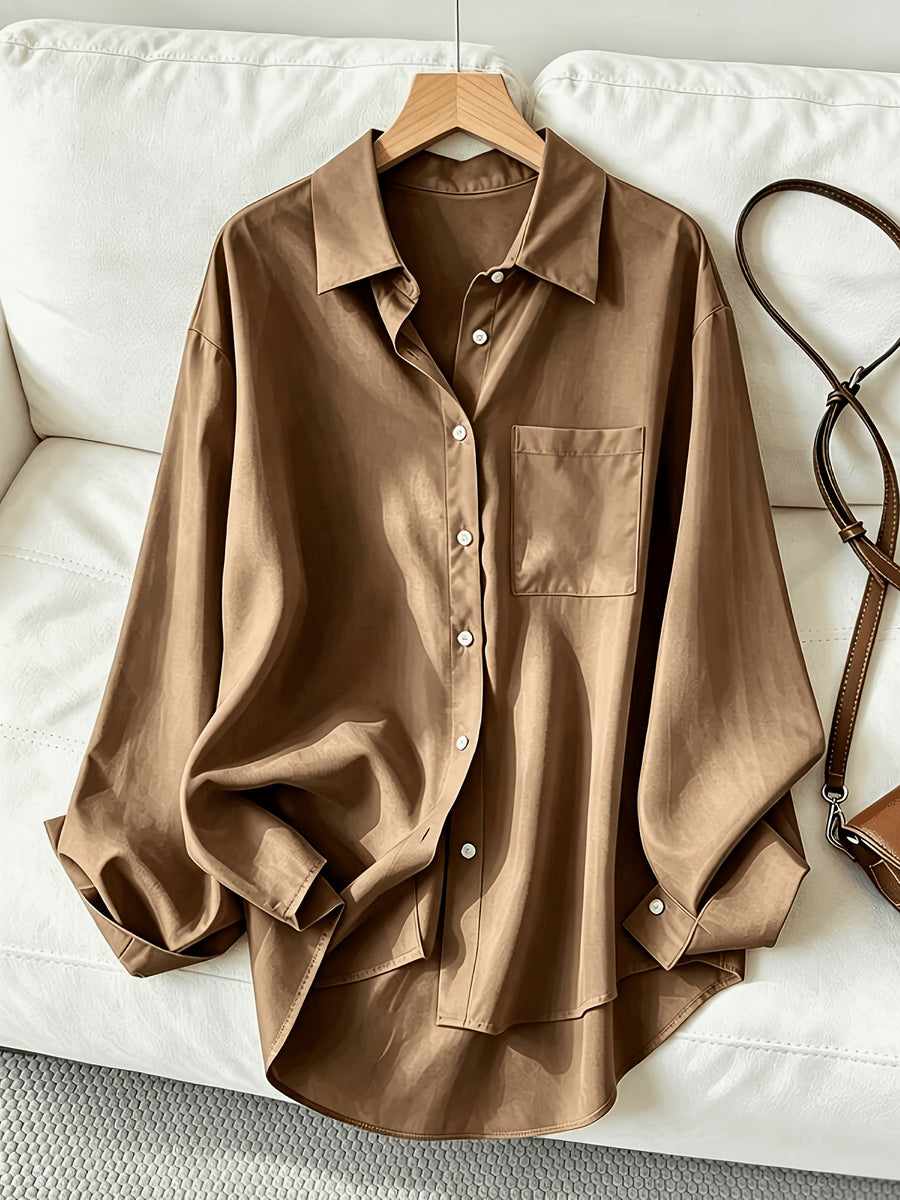 Women'S Classic Solid Color Casual Shirt - Khaki