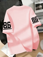 Women's Los Angeles No.86 American Football Jersey T-Shirt - Short Sleeve Crew Neck Pullover with Number 86 Print, Casual Swear Suitable for Football Fans, Machine Washable Apparel - Light Pink Color