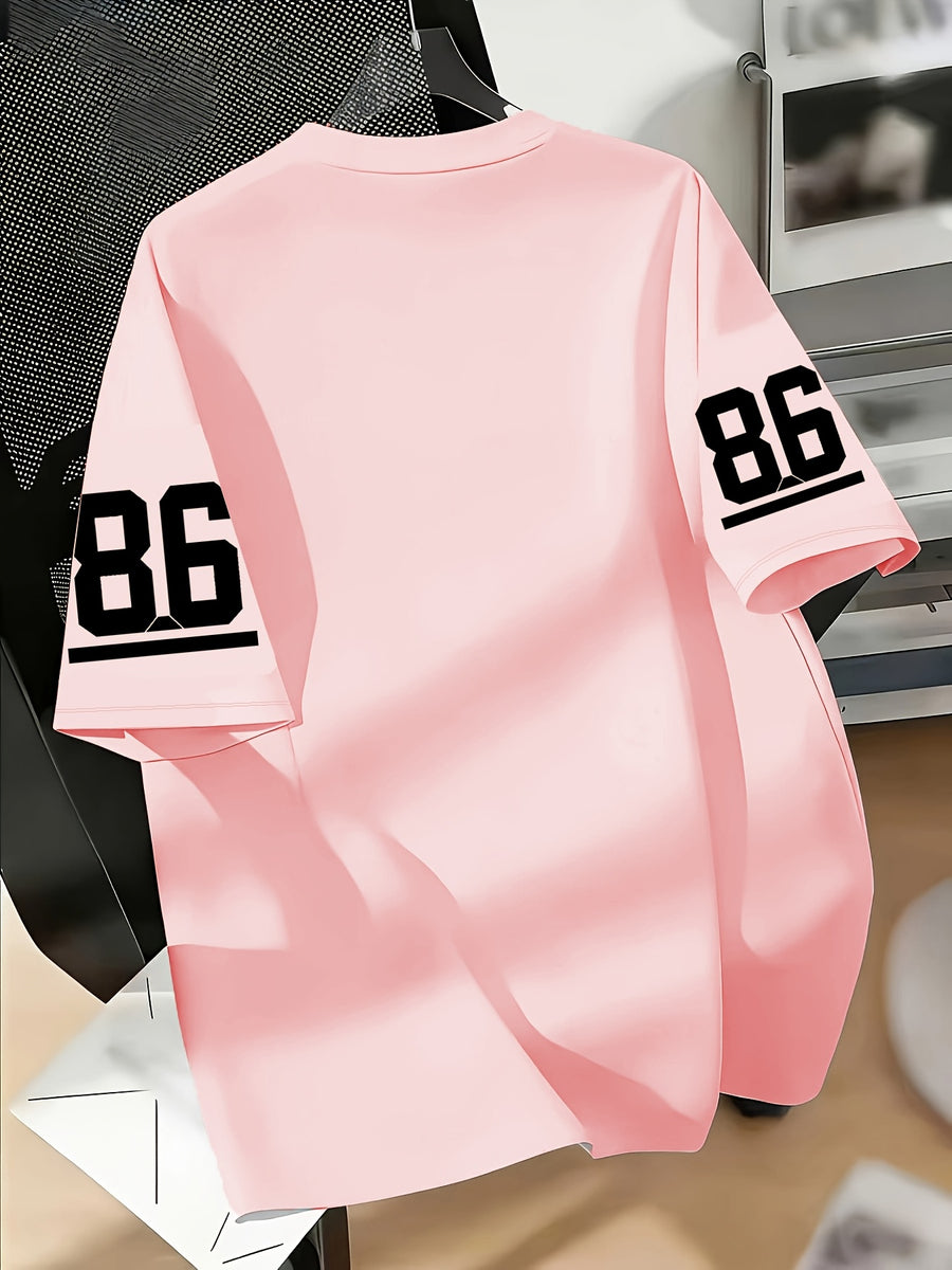 Women's Los Angeles No.86 American Football Jersey T-Shirt - Short Sleeve Crew Neck Pullover with Number 86 Print, Casual Swear Suitable for Football Fans, Machine Washable Apparel - Light Pink Color