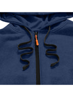 Men's Full-Zip Hooded Jacket with Mountain Print & Arm Zipper Pocket - Oversized Loose Fit Winter Coat, Hooded Streetwear Outerwear Suitable for, Urban Style, Machine Washable Warm Jacket - Navy Color