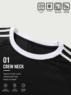 Warner Officially, Men's Summer 100% Cotton Raglan Sleeve Side Stripe T-shirt in Contrast Color, Rick American Graffiti Pattern Printing, Daily Commute Leisure Travel, Couple Style, Early Autumn Inner Wear - Black