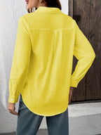 Slub Style Shirt Casual Women Long Sleeves - Yellow