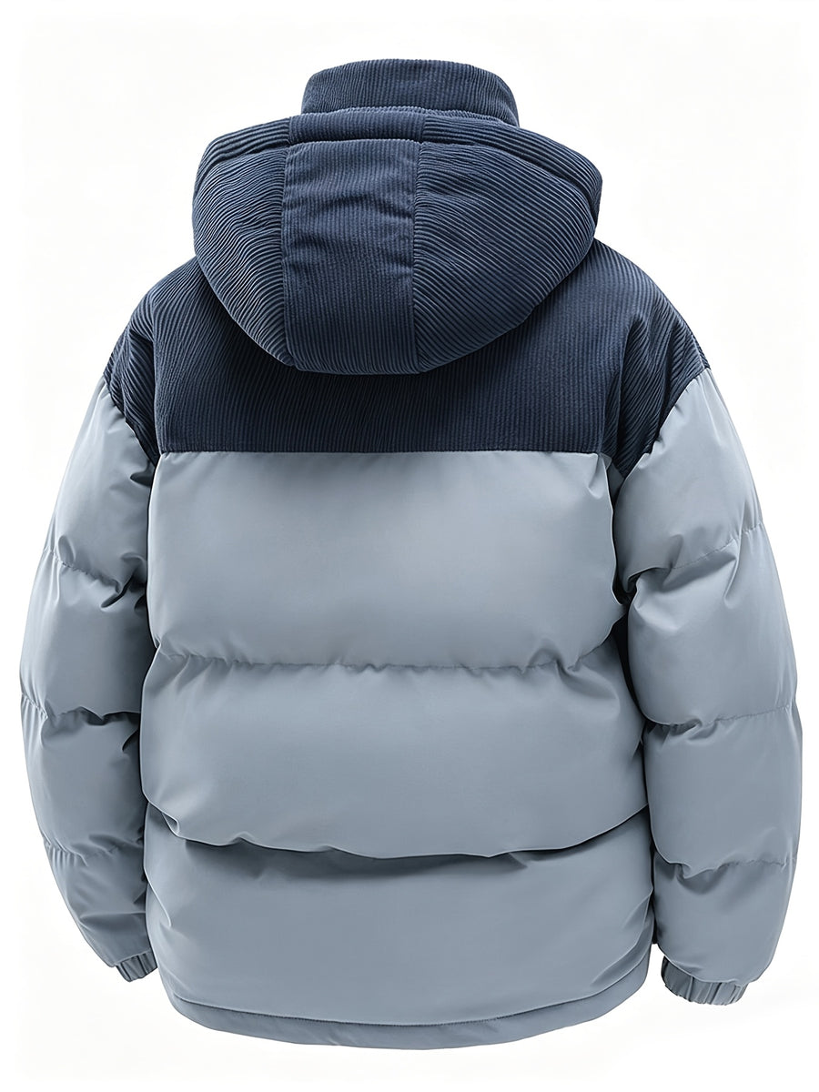 2025 New Winter Removable Hood Jacket Men'S Casual Print Hooded Coat Thickened Trendy Top Outerwear Men - Light Blue