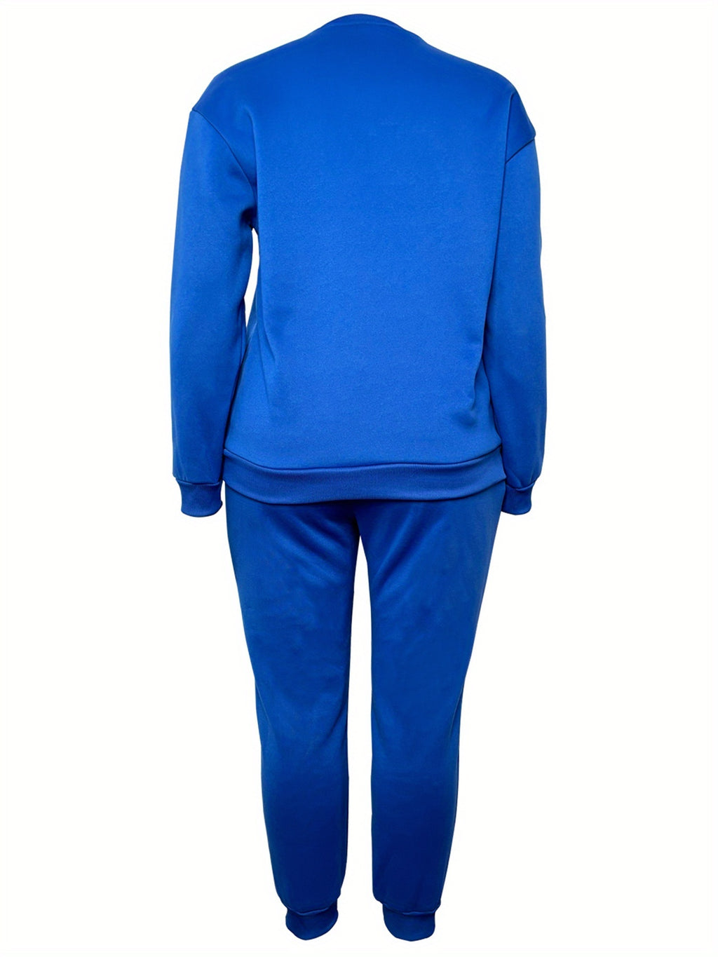 Plus Size - Plus Size - Plus-Size Women'S Fleece Sweatshirt Set with MILANO Letter Print, Featuring a Round Neck, Long Sleeves, Drawstring Pockets, And Casual Long Pants for Streetwear - Blue