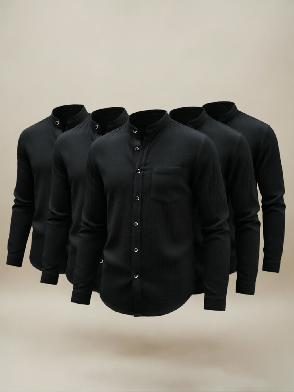 5pcs Men's  Long-Sleeve Shirts - Lightweight and Breathable Fabric with Pockets, Suitable for Summer Outdoor Walks and Vacation Wear, Ideal Gift, Casual Style, Durable Construction, Essential Travel Set - Black