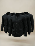 5pcs Men's  Long-Sleeve Shirts - Lightweight and Breathable Fabric with Pockets, Suitable for Summer Outdoor Walks and Vacation Wear, Ideal Gift, Casual Style, Durable Construction, Essential Travel Set - Black
