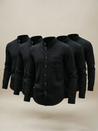 5pcs Men's  Long-Sleeve Shirts - Lightweight and Breathable Fabric with Pockets, Suitable for Summer Outdoor Walks and Vacation Wear, Ideal Gift, Casual Style, Durable Construction, Essential Travel Set - Black