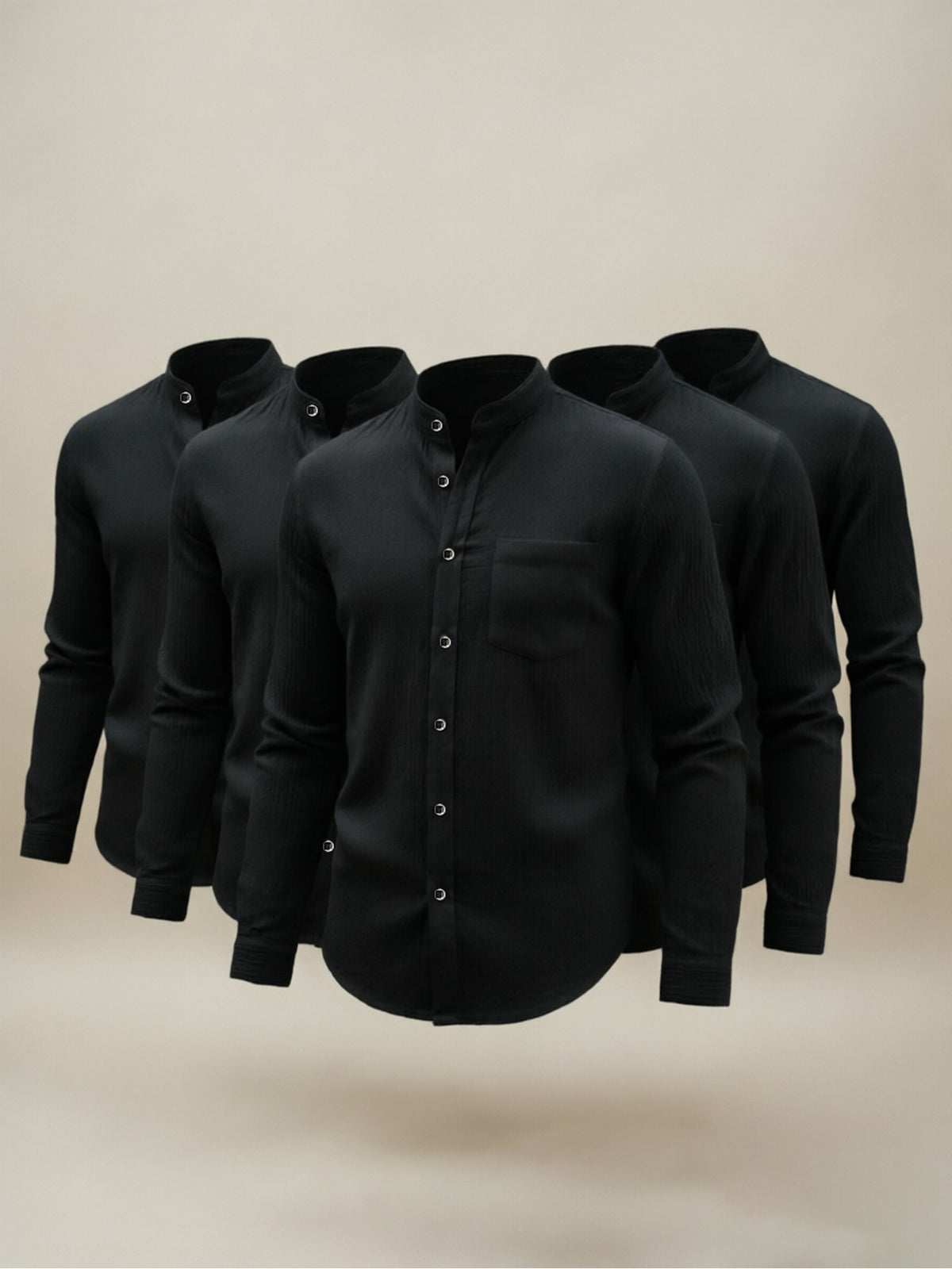 5pcs Men's  Long-Sleeve Shirts - Lightweight and Breathable Fabric with Pockets, Suitable for Summer Outdoor Walks and Vacation Wear, Ideal Gift, Casual Style, Durable Construction, Essential Travel Set - Black