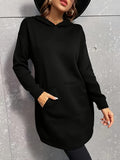 Trendy Long Women'S Hoodie for Autumn And Winter Fashion, Women'S Clothing with Kangaroo Pocket Design - Black