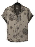 Men'S Casual Luxury Shirt - INS Style Floral Jacquard Short Sleeve Shirt with Button-Front Design, Perfect for Hawaiian Beach Vacations And Refined Casual Wear. Exquisite Gift for Boyfriend/Husband - French Eternal Elegance - Silvery Grey