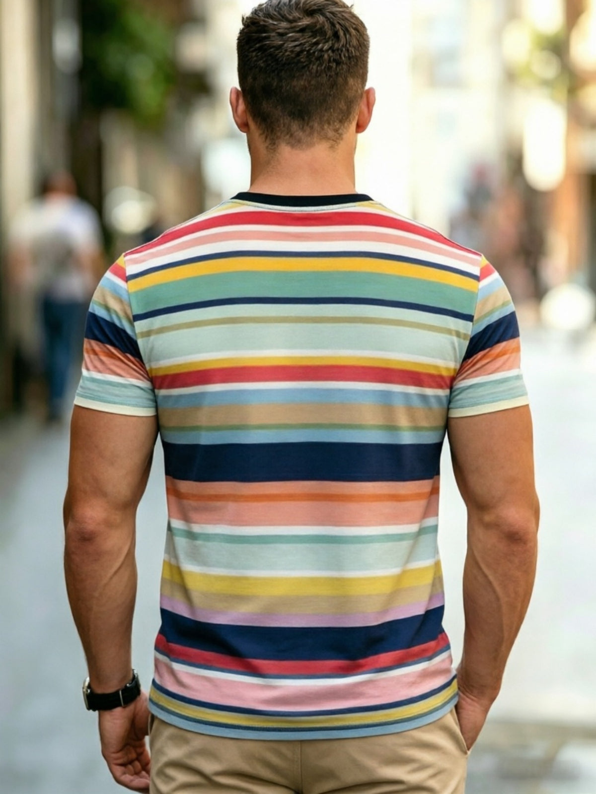 Comfortable Fit Casual Street-style Top with Colorful Stripes, Suitable for Daily Wear and as a Boyfriend Gift, Casual Sporty Style, Machine Washable - Mixed colors