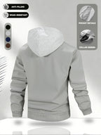 Men'S Hooded Jacket, Stretch Cuffs And Hem, American Retro Casual Commuter All-Match Style, Easy Design, Wear-Resistant Woven Fabric, Smooth Zipper Closure - 5661 - Light Grey