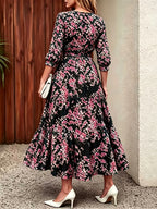 Elegant Casual Daily Office Street Round Neck Three-Quarter Sleeve Spring Summer Dress, Summer Dress - Black