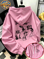 Warner Bros Official Autumn/Winter Casual Sporty Loose Hooded Sweatshirt, Sketch Hand-Drawn Spinning Cartoon Print, Men's Casual Versatile Adjustable Drawstring Sweatshirt, Comfortable and Casual Autumn/Winter Apparel, Ideal for Sports - Pink Color