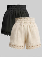 Fashionable Elegant Loose Wide-Leg Shorts with Elastic Waist, Comfortable Home Casual Shorts Multipack - Black+Apricot