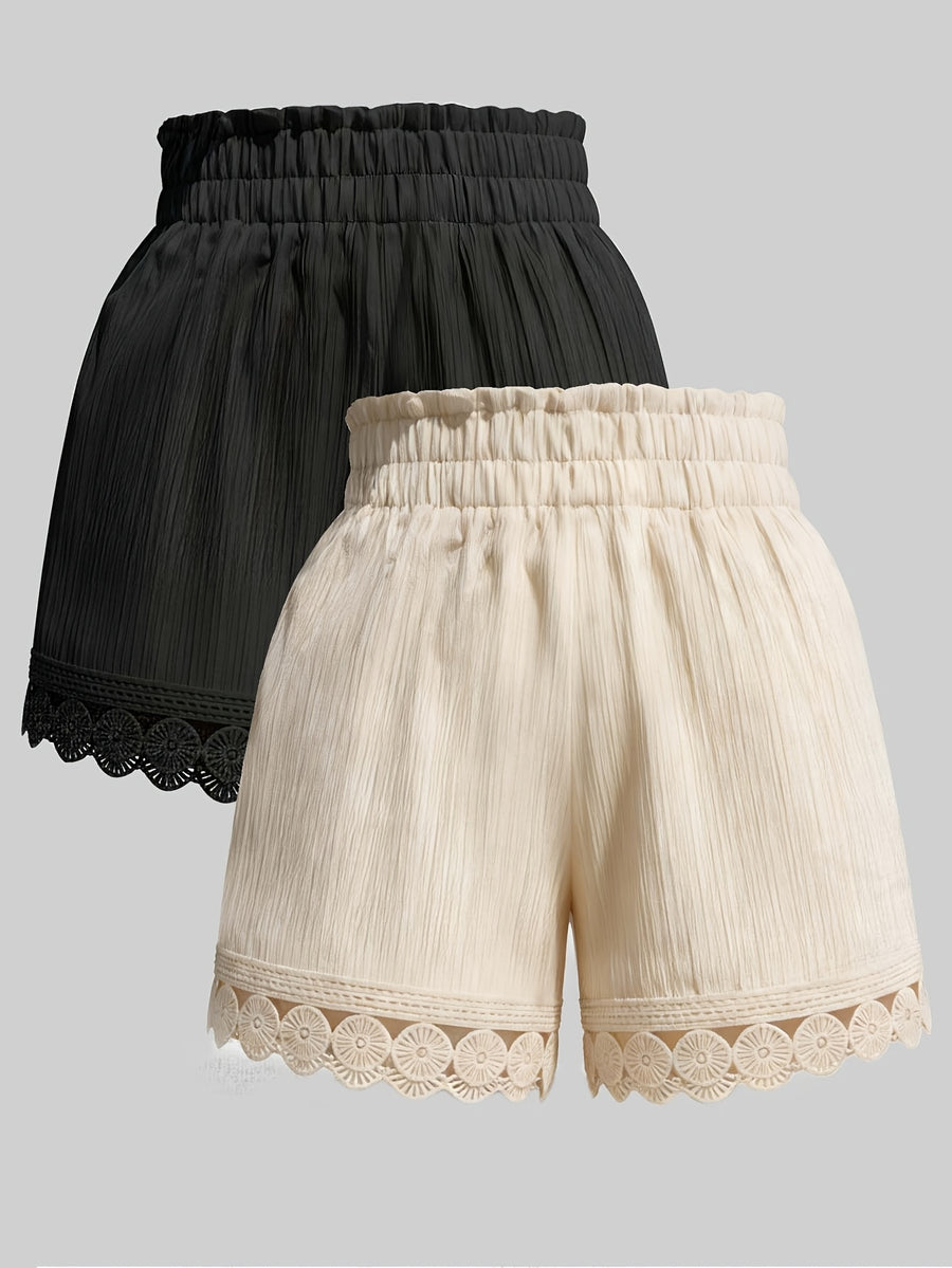 Fashionable Elegant Loose Wide-Leg Shorts with Elastic Waist, Comfortable Home Casual Shorts Multipack - Black+Apricot