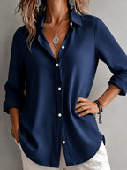 Elegant Special Edition Women'S Solid Color Shirt - Long Sleeve Button-Up, Classic Lapel, Machine Washable, Suitable for Office, Commute, Or Formal Events, Office Wear, Exquisite Casual - Navy Color