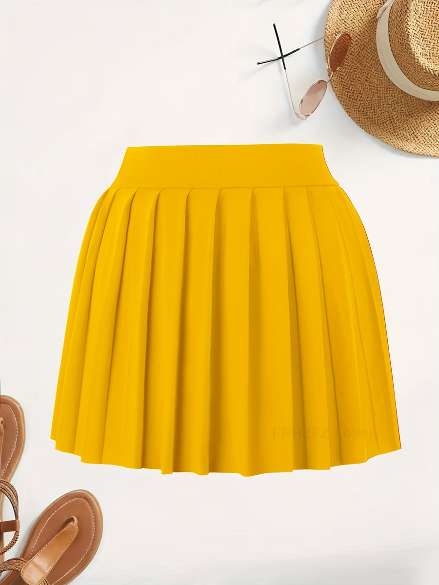 Solid Color Versatile High-Waist Pleated Mini Skirt - Flattering And Stylish for Women - Golden