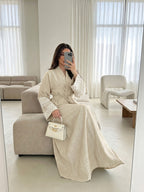 1pc Fashionable And Elegant Vacation Solid Color Sleeve Embroidered Flower Shirt Light And Breathable Easy Modest Open Style for Daily Wear Travel Comfortable Casual Cardigan. Muslim Abaya And Robe Summer Abaya Women'S Open Abaya Fashion Easy Women - Off-white