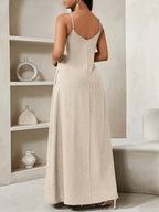 Elegant Solid Color Halter Dress - Apricot