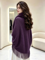 Women'S Open Cardigan, Autumn Winter Elegant Faux, Fringed Cape Scarf Jacket - Lightweight Warm Coat for Parties, Office, Casual Wear - Fashionable Autumn Winter Accessory, Soft Plush Texture, Trendy Scarf, Office Essential - Purple