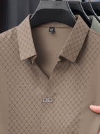Men's Ice-Feel Seamless Polo Shirt, V-Neck Short-Sleeve Breathable T-Shirt, Summer Men's Business Casual Top, Men's Versatile Commuter T-Shirt, Lapel Basic Fit Top, Sporty Casual Versatile - Coffee Brown