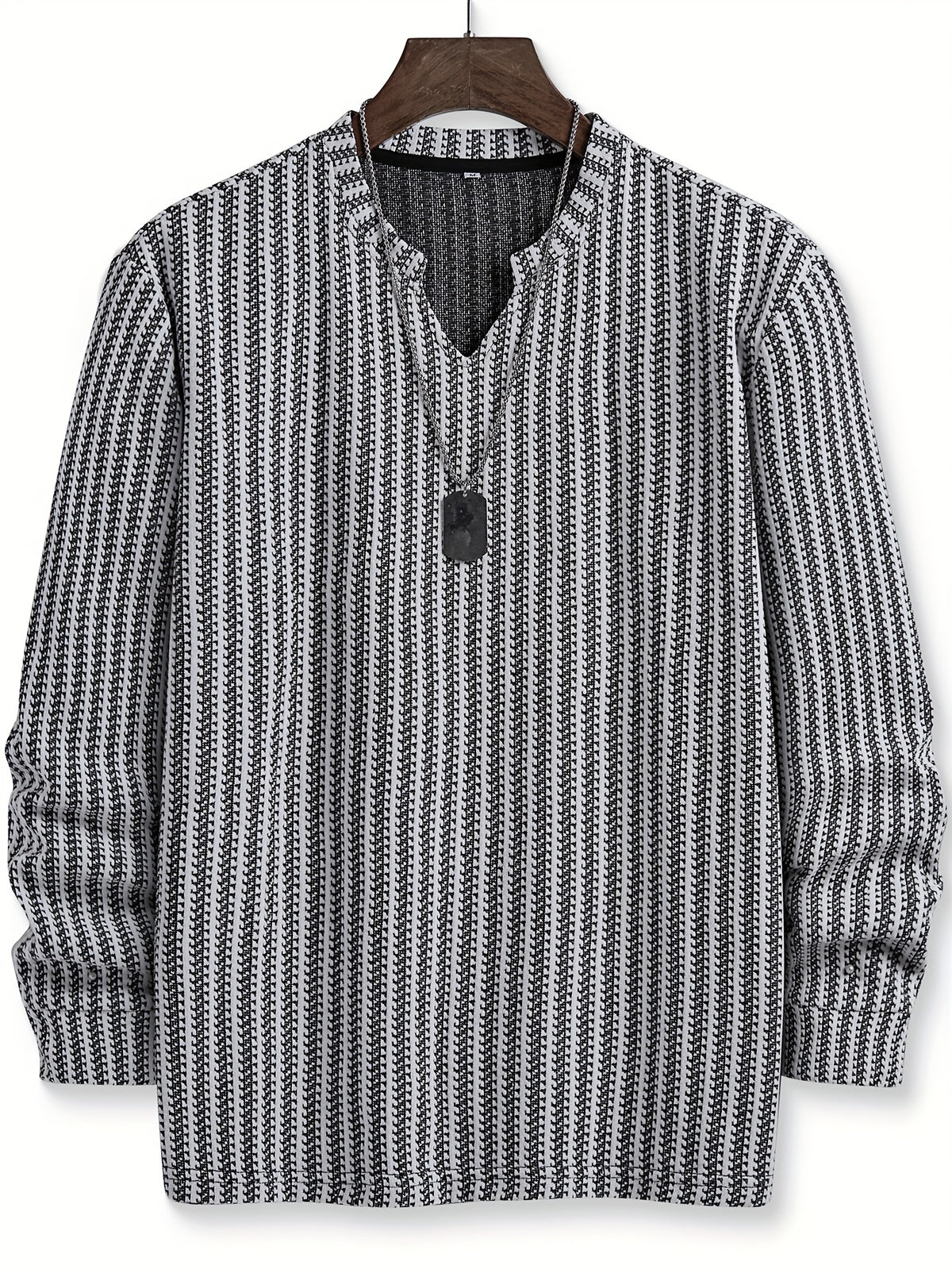 Men's Fashion Casual Knit Sweatshirt with Stand Collar in Black and White Contrast, Suitable for Daily Wear, Commuting, Versatile Fashion, Men's Henley Shirt - White