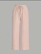 3pcs Elegant Wide-Leg Pants - Solid Color Lightweight Summer Trousers with Wide Leg Opening & Drawstring Waist, Machine Washable Non-Stretch for Casual, Office, Semi-Formal Wear (3pcs) - Black+light pink+white