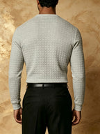 Early Autumn New Men'S Textured Plaid Patchwork Henley Long Sleeve Shirt, 7-Button Casual Collar Soft Long Sleeve T-Shirt, Mature And Atmospheric Regular Fit, Golf And City Outing Wear - Light Grey