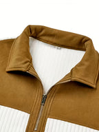 Men'S Stylish Polo Shirt with a Half-Zip And Color-Blocked Long Sleeves, Perfect for Everyday Outings And Home Wear - White