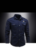Men'S Long-Sleeved Shirt, Long-Sleeved Workwear, Casual Workwear, Twill Shirt, Top, Men'S Outdoor Plus Size Men'S Clothing, High-Density Twill Outdoor Shirt, Casual Workwear Top, Thin - Blue