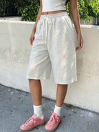 Women'S Tie-Waist Casual Multi-Functional Daily Wear Bermuda Shorts - Light Grey