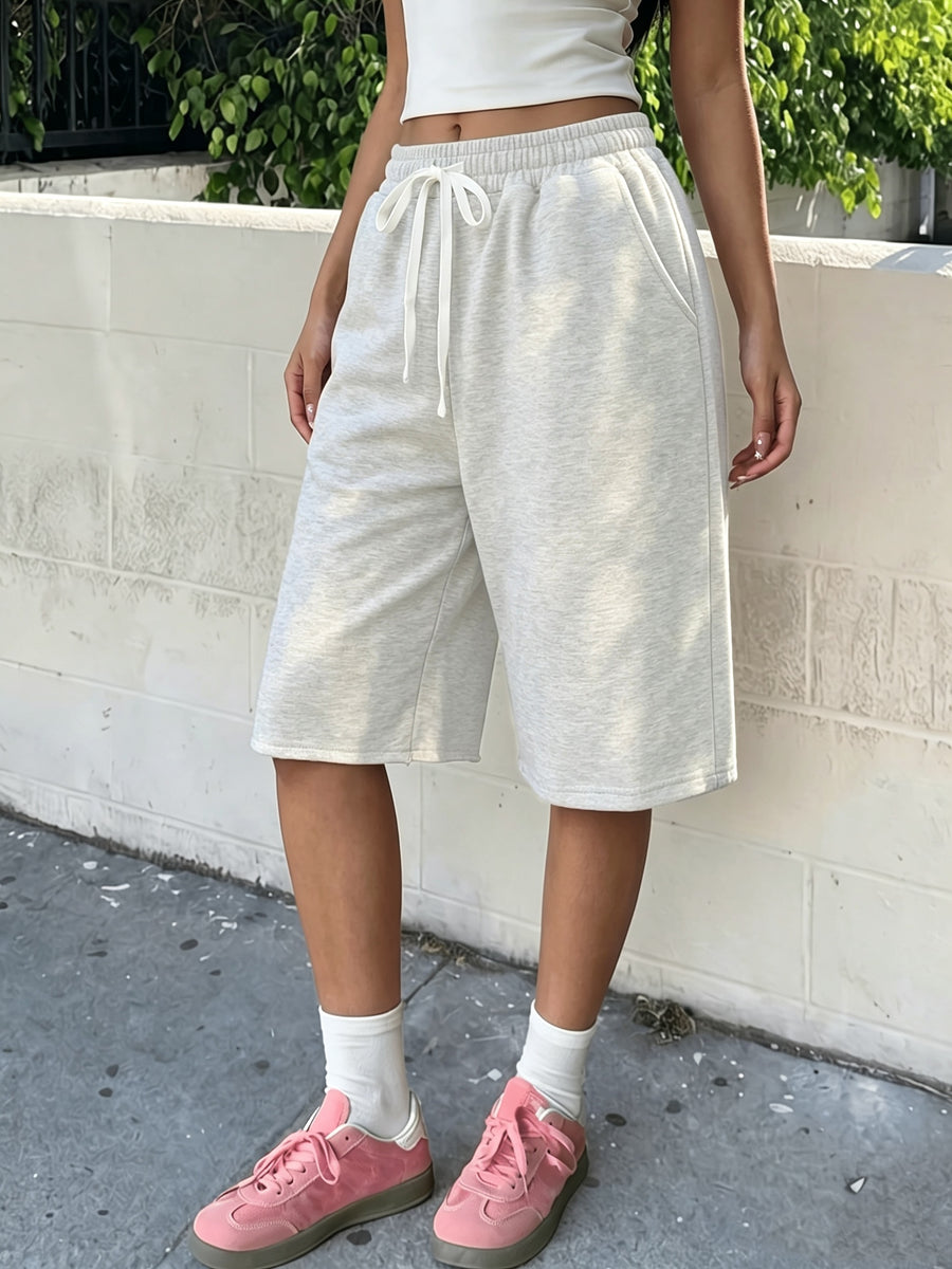 Women'S Tie-Waist Casual Multi-Functional Daily Wear Bermuda Shorts - Light Grey