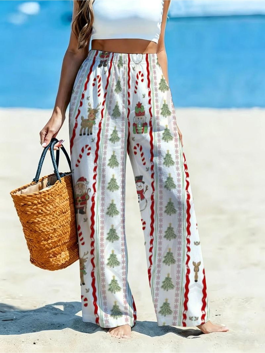 Women's Casual Wide-Leg Pants with Candy Cane Holiday All-Over Print, Suitable for Women Who Love Fun Styles, Ideal for Short Trips, Home Wear, and Various Other Occasions. [Print Design - No Texture] - Mixed colors