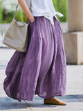 BK031606 Spring Summer Fall New Women'S Solid Retro Style Midi Skirt - Breathable, Loose Fit with Pockets, Spring Fall Elegant Casual Design - Purple