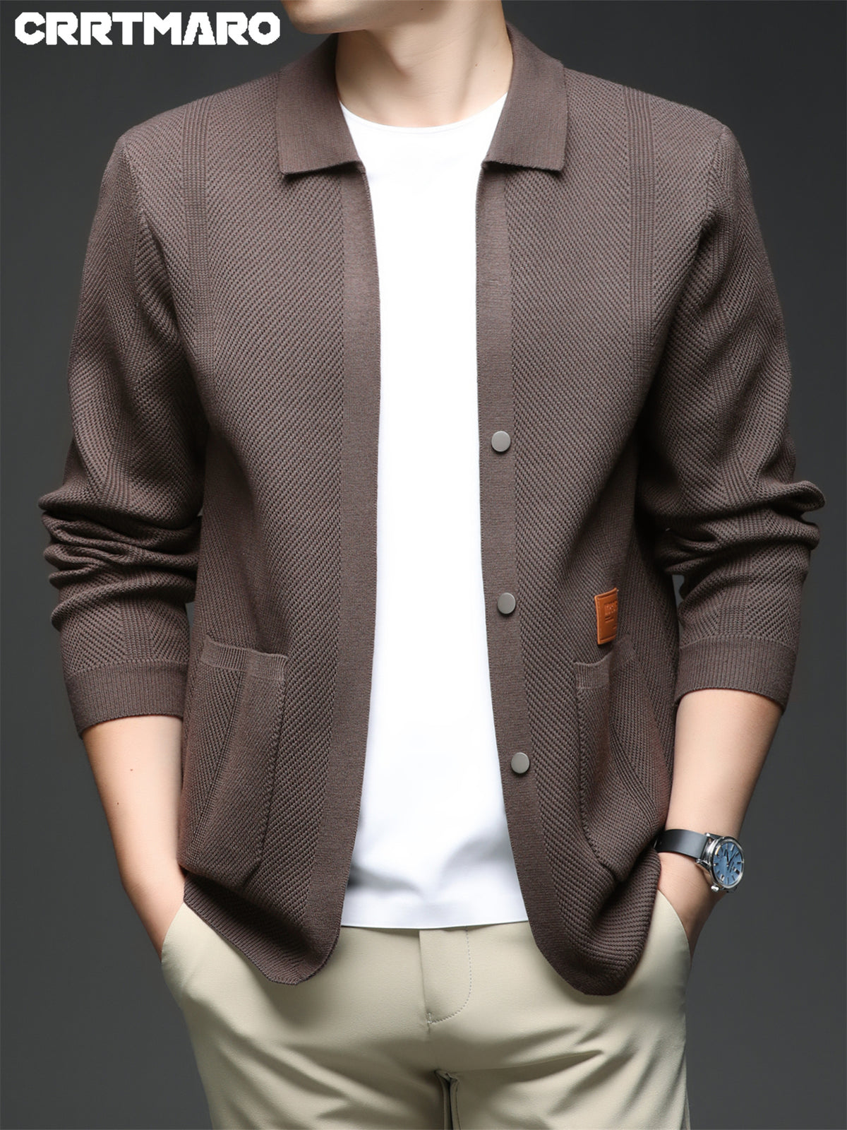 ZBZP Men's Autumn/Winter Knitted Sweater - Premium Warm Winter Cardigan, New Arrival Oversized Loose Fit Open Front Cardigan for Men - Coffee Color