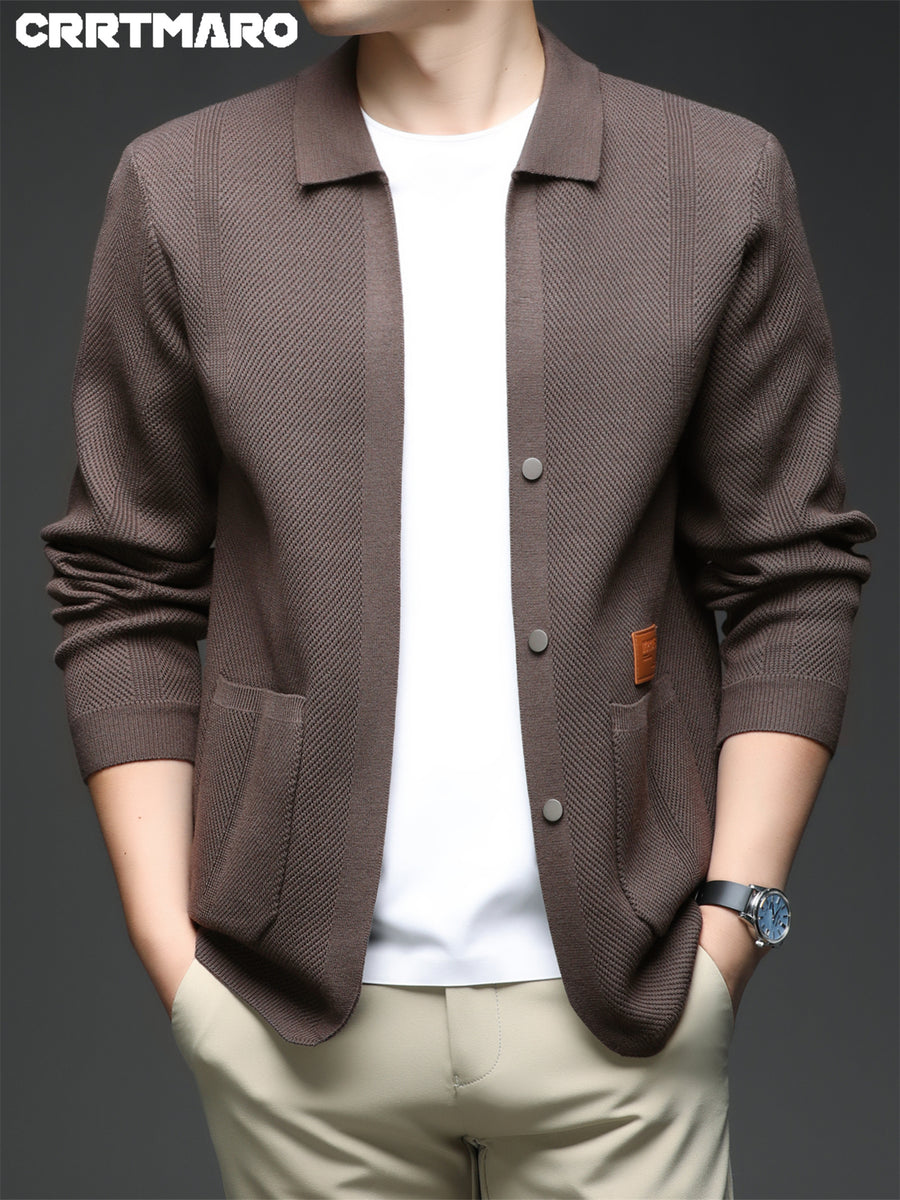 ZBZP Men's Autumn/Winter Knitted Sweater - Premium Warm Winter Cardigan, New Arrival Oversized Loose Fit Open Front Cardigan for Men - Coffee Color