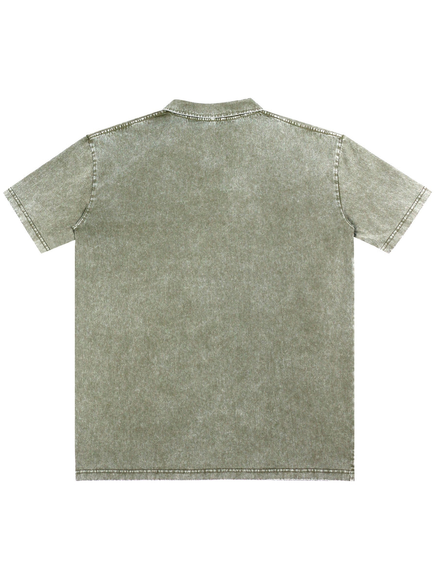 New American Hip-Hop Punk Style Washed Black Short Sleeve Lapel Loose T-Shirt for Men And Women - Retro Distressed Design, Lightweight And Breathable Fabric, Streetwear Trendy Loose Top, Suitable for Casual Wear And Outerwear - fern green