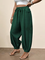 Fashionable Plus-Size Women'S Loose Pants with a Faux Drawstring, Suitable for Commuting, Vacations, Parties, And Sports, Featuring Pockets, Ideal for Everyday Wear - Blackish Green