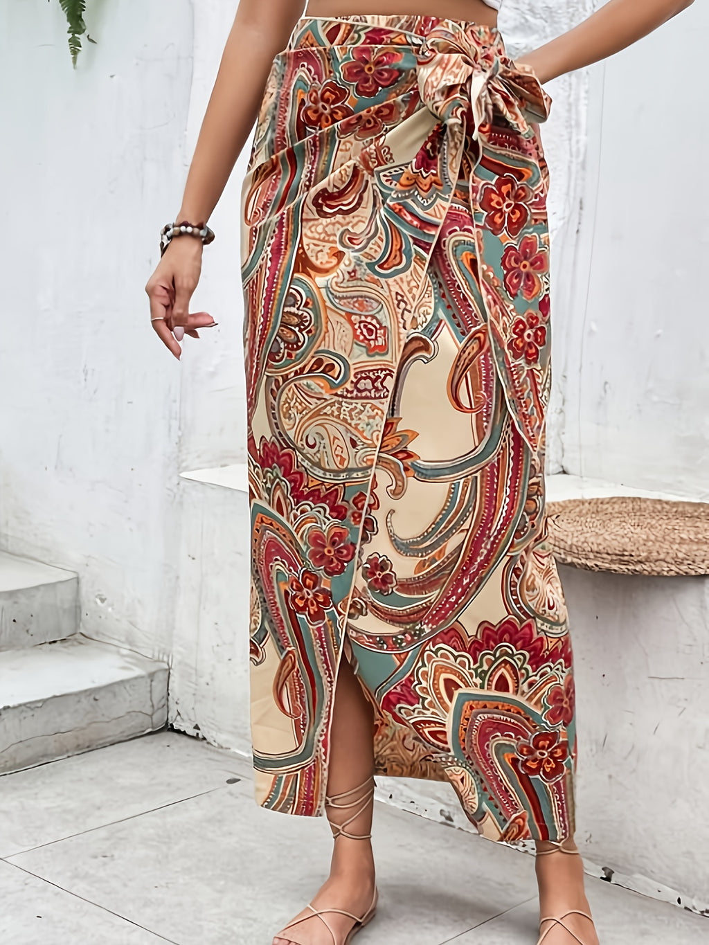 High-waisted Full-skirt Print Skirt - Multicolor