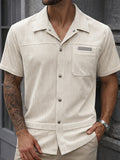 Men'S New Corduroy Short Sleeve Shirt Top, Retro Lapel Workwear Style, Soft And Skin-Friendly Fabric, Breathable And Non-Stuffy, Metallic Button Detail, Casual Commute Versatile, Loose Fit for All Body Types, Solid Color Easy Premium Feel! - Apricot